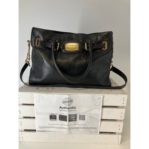 MICHAEL KORS LARGE BLACK LEATHER SHOULDER BAG HANDBAG